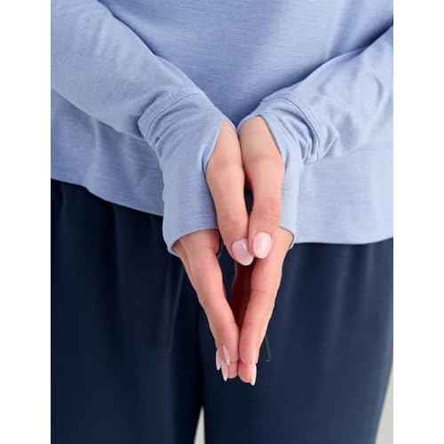 HUK Women's Bayside Pullover Crew, Midweight Soft Jersey Cropped Sweatshirt with Thumbholes