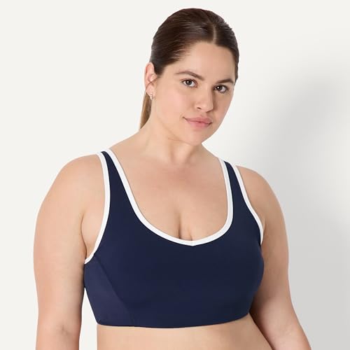 Women's Active Sports Bra - FormFlex Light Support V-Neck Removable Cups Navy White Medium