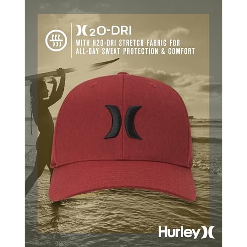 Hurley Mens Baseball Cap - Moisture Wicking Curved Brim Flexfit Fitted Hats for Men with H2O-Dri Sweatband (Sizes: S-XL)