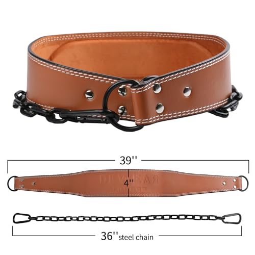 Heavy-Duty Leather Weight Lifting Dip Belt with Steel Chain - Brown