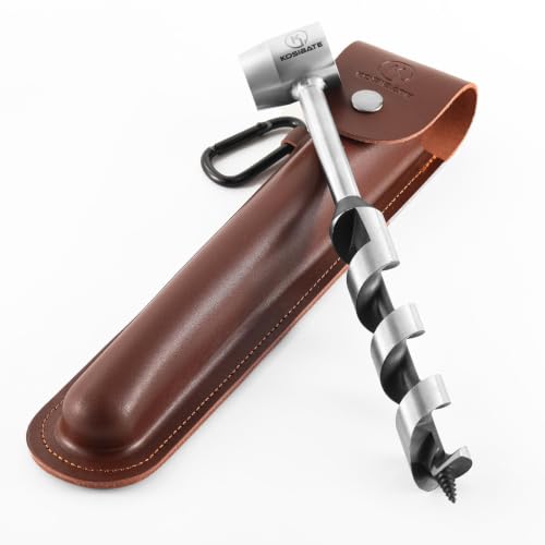 Bushcraft Hand Auger Wrench Brown - Camping & Woodworking Tool with Leather Sheath