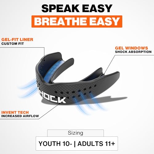 Adult Black Sports Mouth Guard for Football, Basketball, Lacrosse & More - Custom Fit, Breathable Low Profile