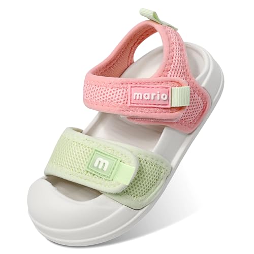 Kids Sandals Boys Girls Summer Non-slip Athletic Closed Toe Adjustable Lightweight Beach Shoes - Pink/Green, Toddler Size 6