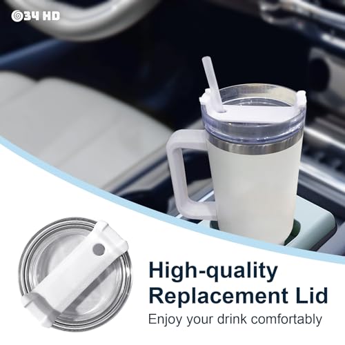40 oz Tumbler Replacement Lid - Spill-Proof Clear Lid with Straw & Wide Mouth (White Variation)