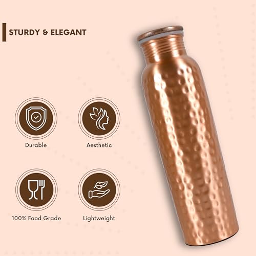 Hammered Copper Water Bottle 34Oz - Eco-Friendly, Leak-Proof & Handmade
