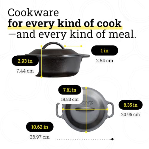 Lodge Cast Iron Dutch Oven with Loop Handle - 2 Quart Serving Pot