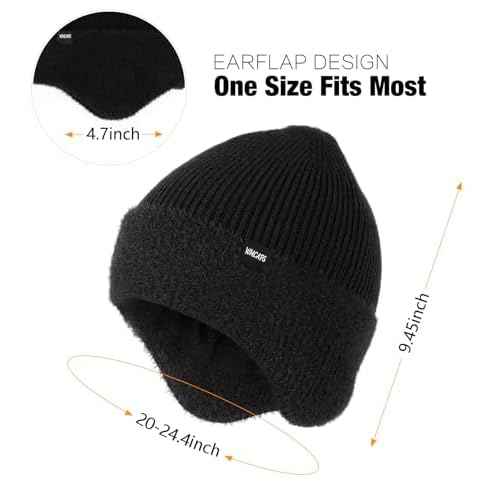 Wmcaps Winter Fleece Line Beanie with Earflap for Men Women, Outdoor Warm Thermal Knitted Hat Stocking Caps