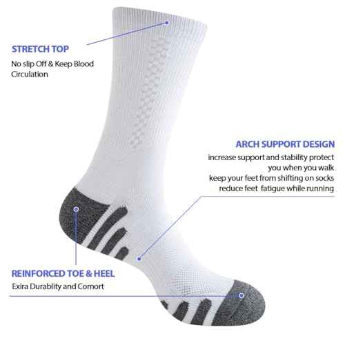 JOYN?E 8 Pairs Mens Crew Athletic Work Long Socks Calf Cushioned Socks for Sports Running Workout Gym