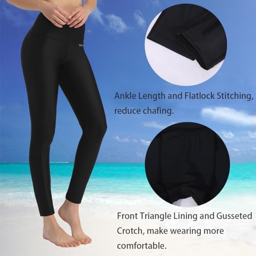 Women's High Waist Rash Guard Leggings UPF 50+ Swim Pants Medium Black