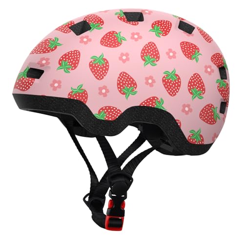 Toddler Bike Helmet Adjustable Dial Fit for Ages 2-6, Strawberry, Small