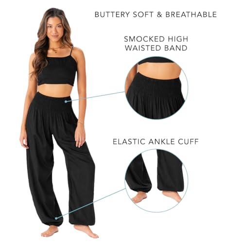 Medium Black Lotus and Luna Women's Harem Pants for Beach & Lounge High Waisted Boho Style