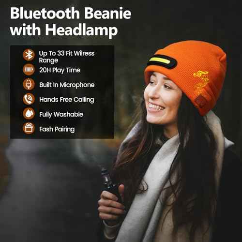 RANCOVY Bluetooth Beanie with Light, Musical Knit Hat with Wireless Headphone, LED Beanie with Bluetooth for Men Women
