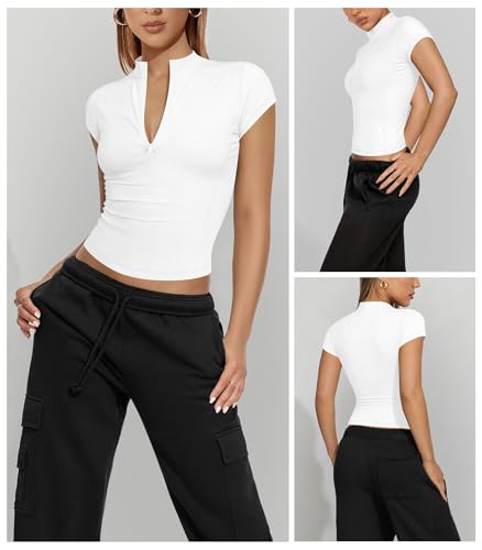 Women's Short Sleeve Quarter Zip Golf Top - Small White Workout Shirt