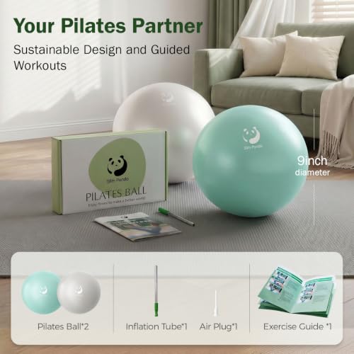 Slim Panda 9 Inch Anti-Burst Pilates Exercise Ball - Pearl White & Mint Green