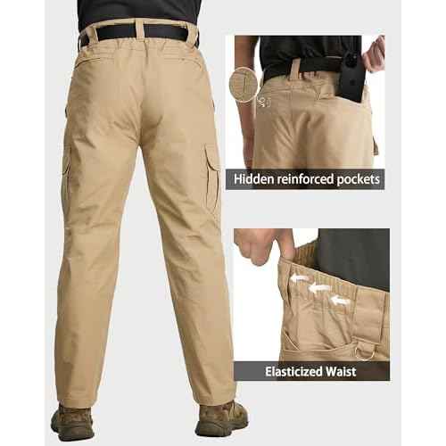 Men's Tactical Cargo Pants, Lightweight Water-Resistant, Ripstop Fabric for Hiking, Work, Outdoor Activities
