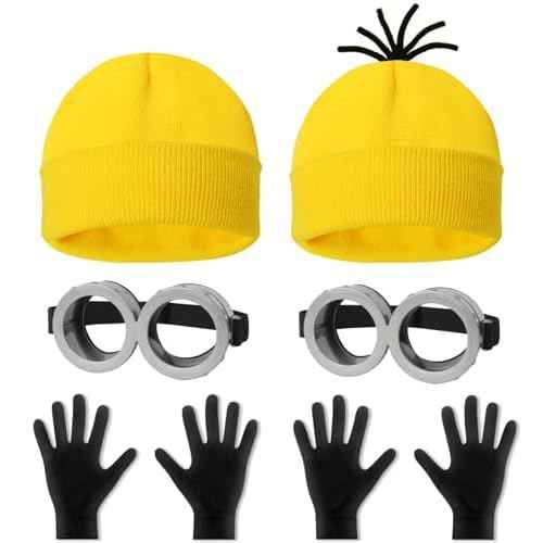 6 Pcs Halloween Costume Accessories for Adult, Goggles Yellow Beanie Gloves for Halloween Cosplay Dress Up