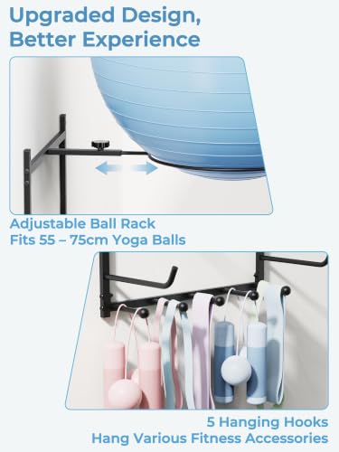 GIGIFTREE Wall Mount Yoga Ball & Mat Organizer - Adjustable Storage Rack