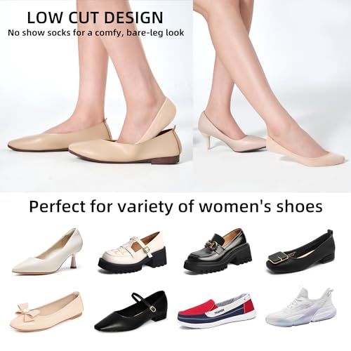 No Show Socks Women 12 Pairs Ultra Low Cut Invisible Non Slip Socks - Black, Nude, White, Grey Variation 9-11