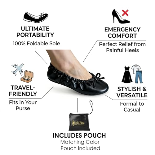 Women's Foldable Ballet Flats Travel & Wedding Shoes XX-Large Black - Compact & Comfortable