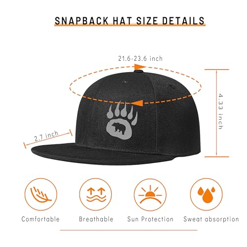 Bear Claw Snapback Hat for Men Adjustable Flat Bill Trucker Cap Black