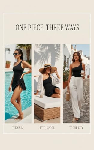 Women One Piece Swim Dress - Large Black One Shoulder Swimsuit