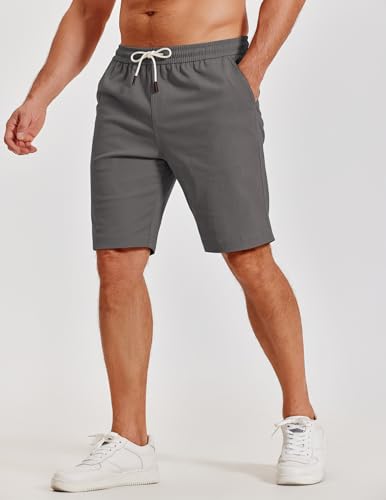 Men's Casual Shorts Cotton Elastic Waist Drawstring Beach Shorts - Medium Dark Grey