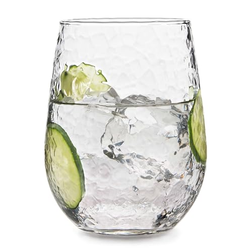 Hammered Stemless Wine Glass Set of 8 - 17 oz - Variation of THIS listing