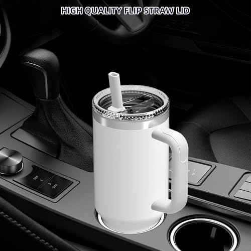 Replacement 40 oz for Stanley Quencher H2.0 Cup Accessories, Flip Straw Tumbler Lid for Stanley Cup, Spill-Proof Design, High-End Heat-Resistant Material (White, 40 oz)