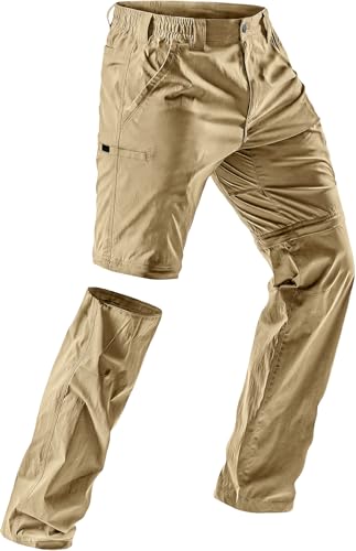 Men's Convertible Cargo Tactical Pants - Water Resistant Outdoor Hiking, Zip Off, Lightweight Stretch, 36W x 32L - Runyon Dune Khaki