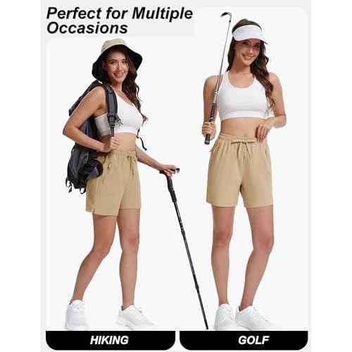TACVASEN Women's 5'' Hiking Shorts Quick Dry Golf Lightweight UPF50+ Athletic Shorts Summer Water Resistant Zipper Pockets