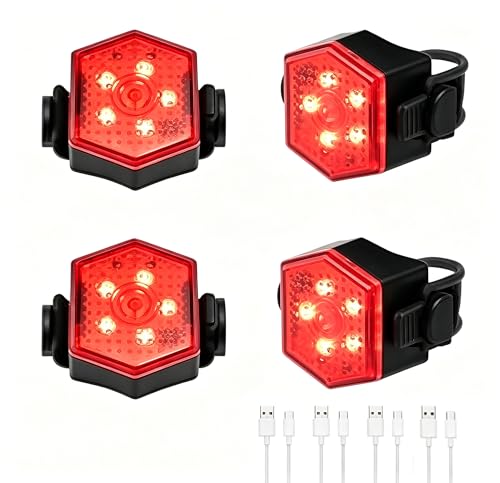 4 Pack USB-C Rechargeable Bike Tail Lights with 4 Modes for Cycling Safety