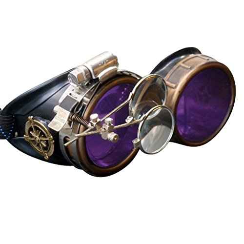 Steampunk Victorian Style Goggles with Compass Design & Ocular Loupe, Rave Glasses