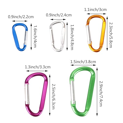 Aluminum D-Shape Carabiner Clip 1.8 Inch Pack of 10 for Camping Hiking Outdoor