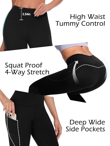 Tall Women's 34-Inch Inseam High Waist Yoga Leggings with Pockets - Black