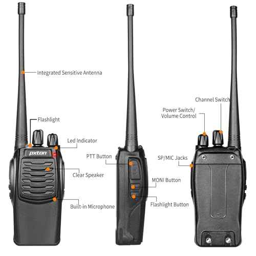 pxton S1 walkie talkies for Adults with earpieces and Rechargeable 1500mAh Li-ion Battery£¬walkie Talkie has VOX£¬TOT£¬Emergency Alarm£¬Battery Low Alert£¬Flashlight£¬Scan Function£¨2 Pack£©