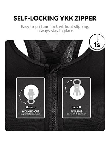 Yvette High Impact Zip Front Sports Bra for Women - X-Large D/DDD Black