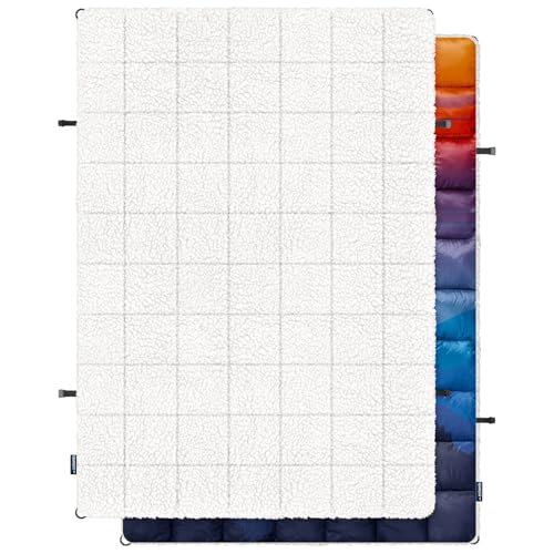 Outdoor Camping Blanket with Sherpa Lining - Blue Mountain Sun Variation 52x75in