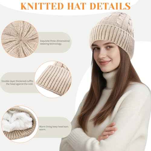 Beurlike Winter Beanie Hats for Women Fleece Lined Warm Thick Soft Stretch Knit Cap for Cold Weather