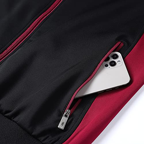 Men's Casual Athletic Tracksuit Set Large Black and Red - Full Zip Sweatsuit