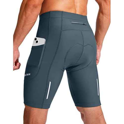 Bikewa Men's Bike Shorts 3D Padded Cycling Road Biking Mountain Riding Biker Bicycle UPF 50+ Cycle Shorts Zipper Pockets