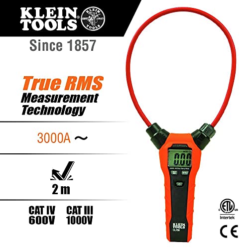 Klein Tools CL150 Clamp Meter, AC Electrical Tester with 18-Inch Flexible Clamp, True RMS Readings, Auto Ranging and More