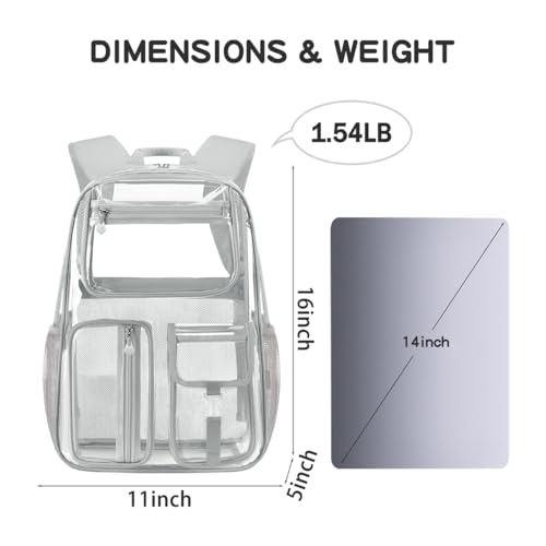 Heavy Duty Clear Backpack for Stadium Events 16in See Through Bookbag Grey