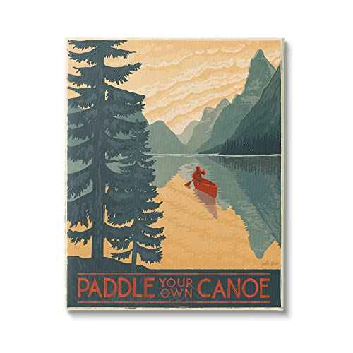 Stupell Industries Paddle Your Own Canoe Phrase Mountain Lake Adventure, Designed by Janelle Penner, 30 x 40, Canvas Wall Art