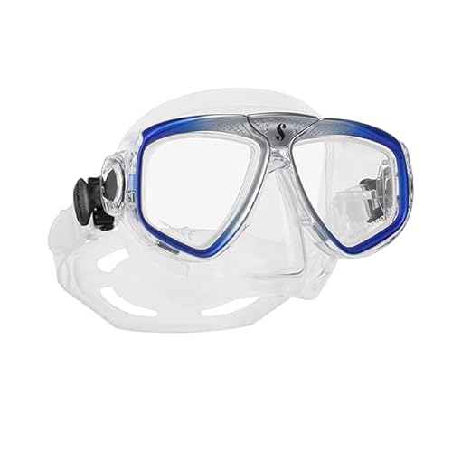 SCUBAPRO Zoom Scuba Mask with Ultra Clear Dual Lens and Lens-Change System for Optical Lenses for Diving, Clear/Blue/Silver