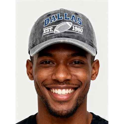 Embroidered City Hat for Men Women Vintage Washed Denim Football Fans Hat Adjustable Cotton Baseball Cap