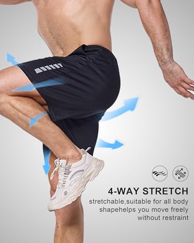 Men's Running Shorts with Pockets - Athletic Gym Basketball Shorts, 2-Pack Medium Black & Deep Grey