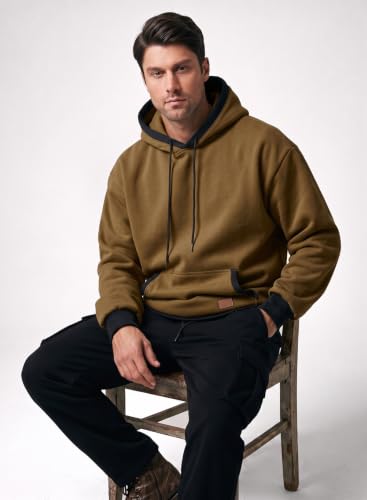 Men's Hoodies Sweatshirts Casual Fleece Pullover with Pocket - Large Brown