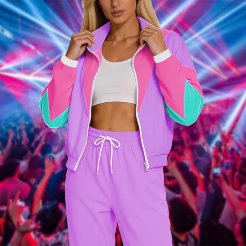 Women’s 80s Retro Track Suit Set Small Lavender Windbreaker & Sweatpants