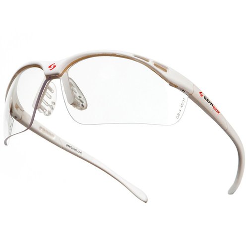 Gear Box Slim Fit White Frame Eyewear with Hard Case, Clear Lens, lower-third (40mm / 1.57 inch), 4E04-1