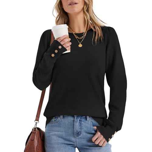 Womens Sweaters Fall Fashion 2025 Long Sleeve Button Cuff Soft Knit Pullover Trendy Tops Dressy Casual Blouses